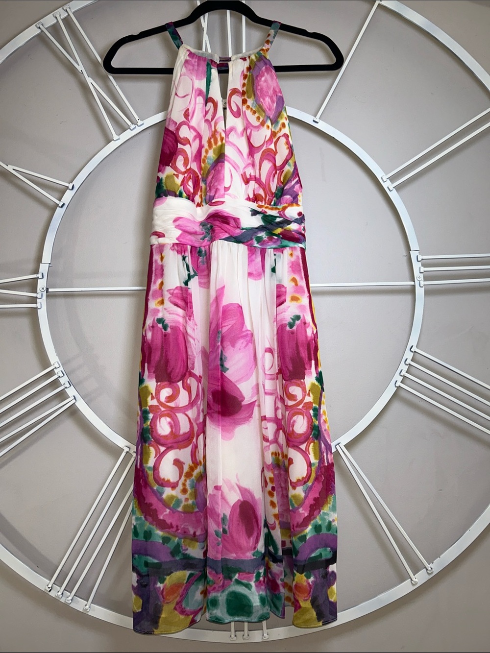Suzi Chin for Maggy Boutique 100% Silk Halter Midi Dress